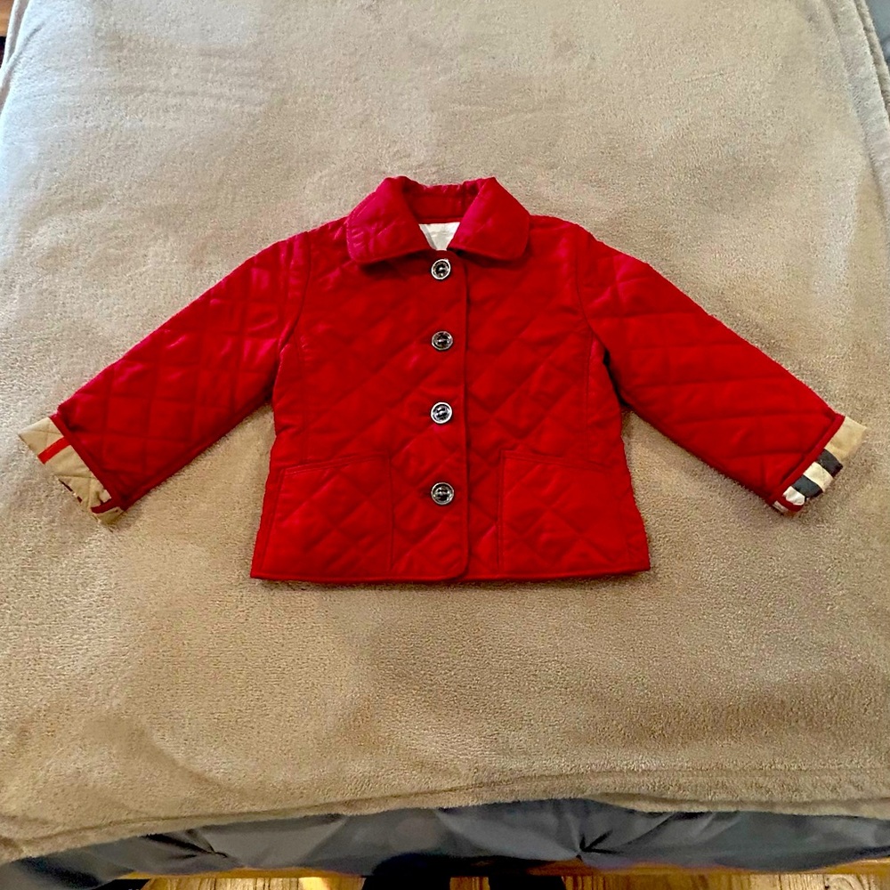 Girls Burberry Red Quilted Jacket, 2Y